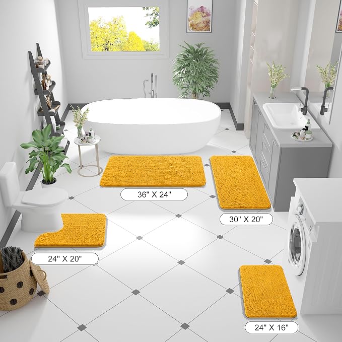 OLANLY Bathroom Rugs 36x24, Extra Soft Absorbent Chenille Bath Rugs | Golden Yellow, Quick-Drying Rubber Backing, Washable Bath Mat for Bathroom Floor, Tub and Shower, Home Decor Accessories