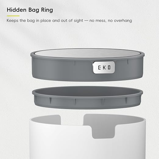 EKO Fandy 0.58 Gal/2.2L Mini Trash Can with Lid, Swing-Top Desktop Trash Can for Bathroom, Countertop, Vanity, Desk or Office, Small Garbage Bin (White) (Pack of 12)