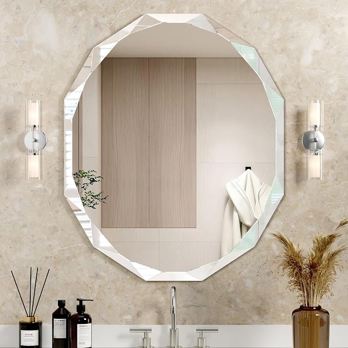 30x36 Inch Bathroom Mirrors for Over Sink, Round Frameless Mirrors for Wall | Beveled Bathroom Mirror, Bathroom Vanity Circle Mirror for Bedroom Living Room Entryway Home Decor