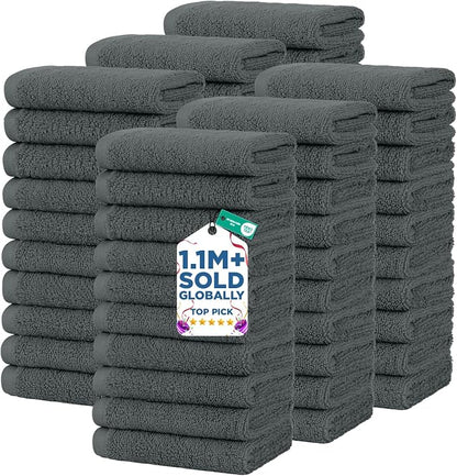 DAN RIVER 60 Pack Wash Cloths for Showering [12x12] - 100% Cotton Washcloths Premium Quality Flannel Face Cloths for Bathroom, Highly Absorbent and Soft Feel Wash Clothes, Grey