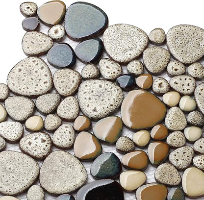 Pebble Shower Floor Tile Bathroom Beige Wall Backsplash Mosaic Tiles (5 Sheets)