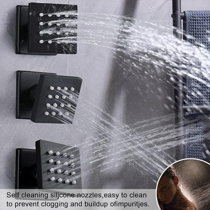 Matte Black Shower System Tempreature Display Shower Fuacet Set | 12 inch and 8 inch Full Body Shower Head, with 6 PCS Body Jet and Handheld Spray