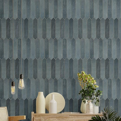 M S International Renzo Denim Glossy Ceramic Picket Wall Tile for Bathroom, Kitchen Backsplash, Accent Wall, and Shower - Sample
