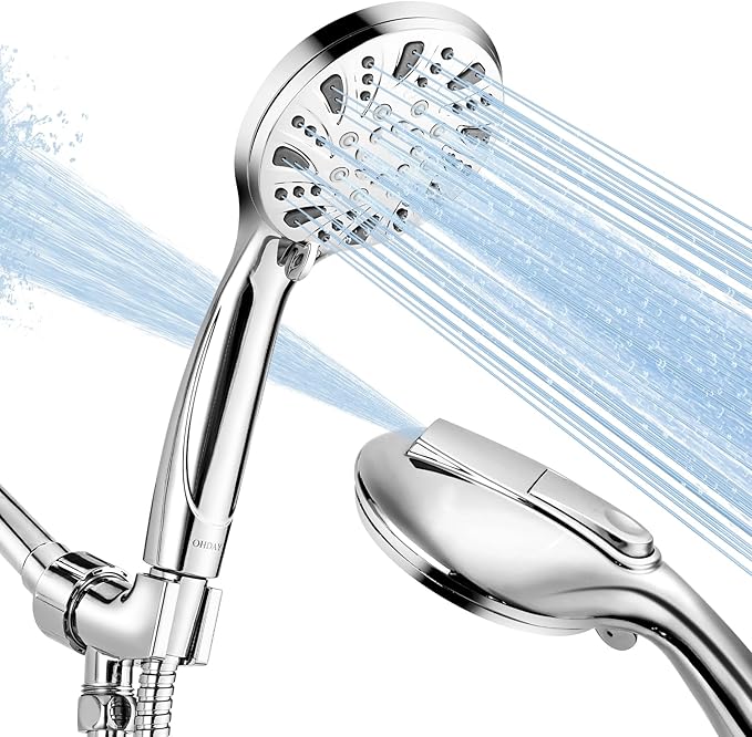OHDAY® High Pressure Shower Head with Handheld Built-in Power Wash 6-Mode | Powerful Showerhead with 70'' Stainless Steel Hose,Adjustable Bracket,Power Wash for Tub,Tile,Pet & Bathroom Corner
