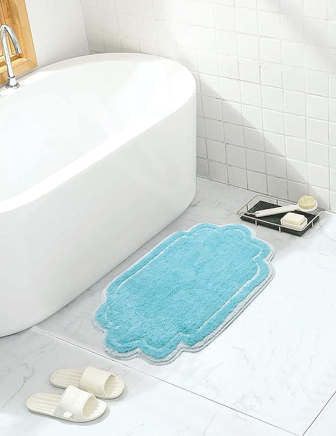 Home Weavers Allure Collection 100% Cotton Tufted Bathroom Rug, Soft and Absorbent Bath Rugs, Non-Slip Bath Carpet, Machine Wash Dry Bath Mats for Bathroom Floor, 17"x24" Bath Rug, Turquoise