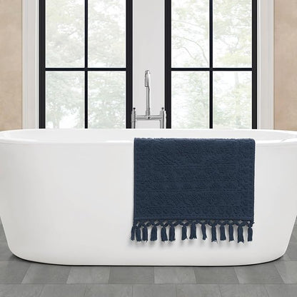 French Connection Nellore Bath Rugs, Woven and Beaded Bath Mats, Durable and Thick Bath Mats for Bathroom and Shower Rugs, 20" x 38", Navy