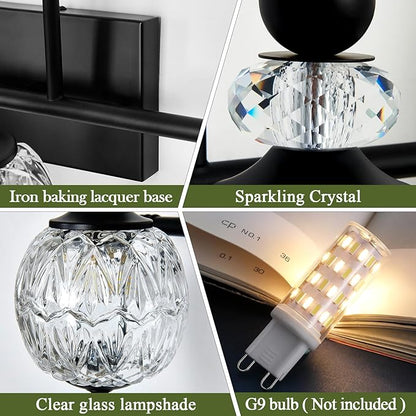 Vintage Bathroom Light Fixtures Black Vanity Light with Glass Globe LampShade 4 Lights Mid Century G9 Bulb Wall Sconce Indoor Vanity Light Over Mirror for Kitchen Bedroom Farmhouse