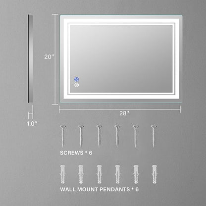 28"x 20" LED Bathroom Mirror Vanity Mirror | Anti-Fog+Dimmable+Color Temperature Adjustable+Switch-held Memory Led Wall Mirror for Bathroom, Vanity (Vertical/Horizontal)
