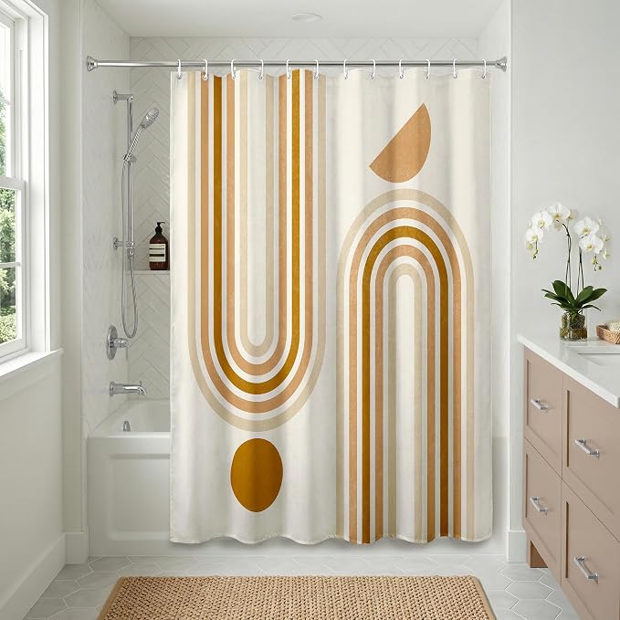 Americanflat 71x74 Boho Shower Curtain - Water-Resistant Long Shower Curtain with Durable Metal Grommets and 12 Hooks - 100% Polyester - Burnt Orange, Terracotta, Warm Sand and Cream