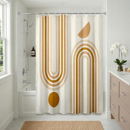 Americanflat 71x74 Boho Shower Curtain - Water-Resistant Long Shower Curtain with Durable Metal Grommets and 12 Hooks - 100% Polyester - Burnt Orange, Terracotta, Warm Sand and Cream