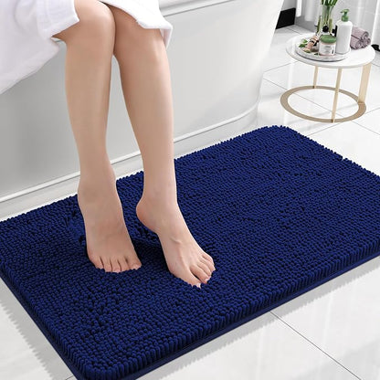 OLANLY Small Bathroom Rugs 24x16, Extra Soft Absorbent Chenille Bath Rugs | Navy, Quick-Drying Rubber Backing, Machine Washable Bath Mat for Bathroom Floor, Tub and Shower, Home Decor Accessories