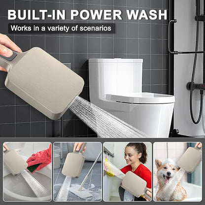 Iriber Thermostatic Shower System with Adjustable Water Flow Push Button Diverter, Square Dual Shower Heads Faucet Set with Handheld Spray, Brushed Nickel Shower Mixer Valve Trim Kit (Valve Included)