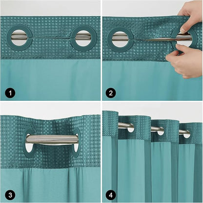 No Hook Shower Curtain with Snap in Fabric Liner, Waffle Weave Heavy Duty Thick Shower Curtains with Mesh Top Window, Hotel Style Waterproof Bathroom Curtain Set, 72 x 75 Inch, Seaweed Green