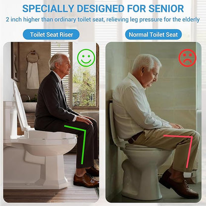 Raised Toilet Seat for Seniors, Elongated Elevated Toilet Seat with Soft Close Lid, Quick Release & Easy Installation, Easy to Clean - Ideal for Elderly, White