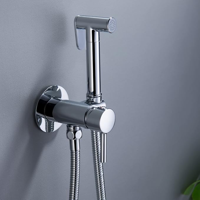 Warm Water Bidet Sprayer for Toilet with Hot and Cold Brass Rough-in Valve, Stainless Steel Round Handheld Bidet Attachment Set for Feminine, Pets and Baby Diaper Wash, Polished Chrome BDS09