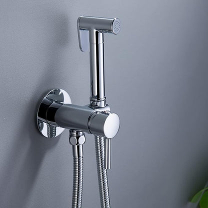 Warm Water Bidet Sprayer for Toilet with Hot and Cold Brass Rough-in Valve, Stainless Steel Round Handheld Bidet Attachment Set for Feminine, Pets and Baby Diaper Wash, Polished Chrome BDS09