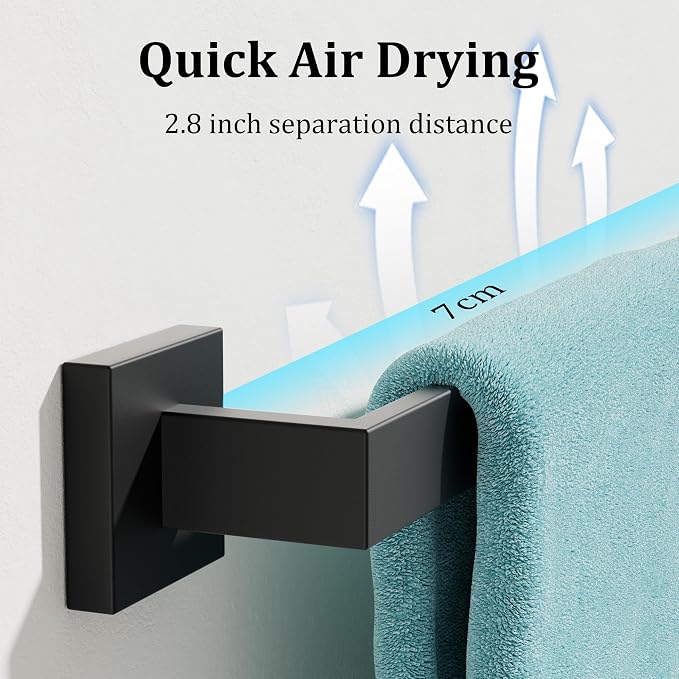 Alise Black Towel Bar Towel Racks for Bathroom Wall Mount 28 Inch | SUS304 Stainless Steel Bathroom Towel Holder, Full Square Towel Rod Towel Hanger for Bathroom Lavatory Kitchen
