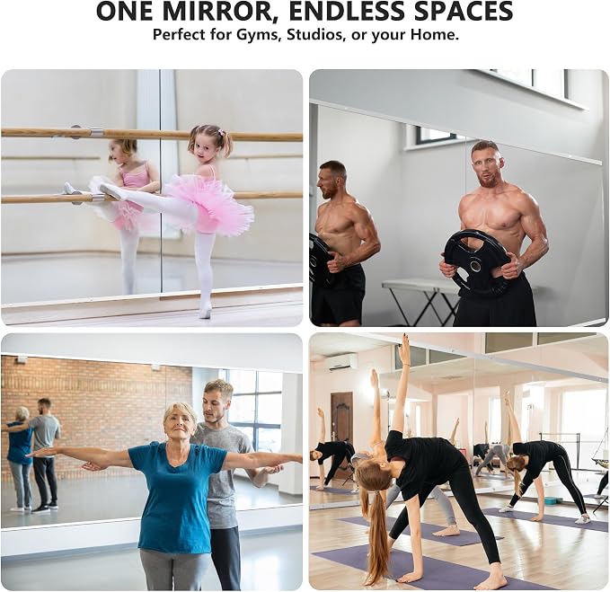 Home Gym Mirror for Wall, 48x28x2PCS Frameless Full Length Mirror, Silver | HD Shatterproof Glass, Easy Wall Mount, Large Body Mirrors for Home Gym, Workout, Bedroom, Garage