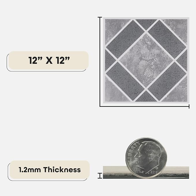 Nexus Self Adhesive 12-Inch Vinyl Floor Tiles, 20 Tiles, 12 x 12 in | Self-Adhesive Backing and Multi-Plank Coverage Pack: Vinyl Planks Combine Durable Surface Detail, Wood-Look Texture, and