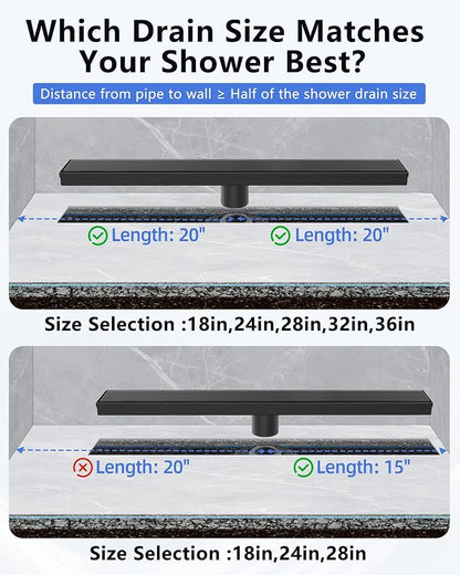 YEFU Black Shower Drain 32 Inch with Tile Insert, Linear Drain for Bathroom | Anti-Corrosion, 304 Stainless Steel, Drain for Shower with Hair Strainer,Adjustable Feet, Shower Drains with Reversible Grate