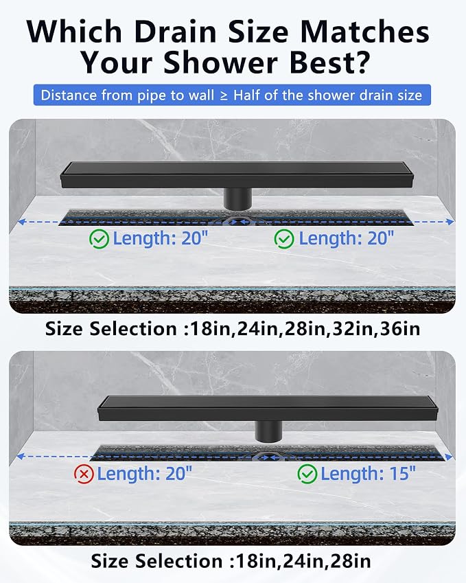 YEFU Black Shower Drain 42 Inch with Tile Insert, Linear Drain for Bathroom | Anti-Corrosion, Hair Catcher, 304 Stainless Steel, Adjustable Feet, Easy Clean, Linear shower Drain Fits Hotel Toilet Balcony