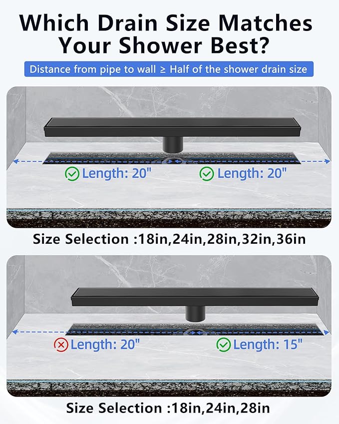 YEFU Black Linear Shower Drain for Bathroom: 12 Inch Shower Drain with Tile Insert Grate - 304 Stainless Steel Rectangle Linear Drain - 2-in-1 Matte Black Shower Floor Drain