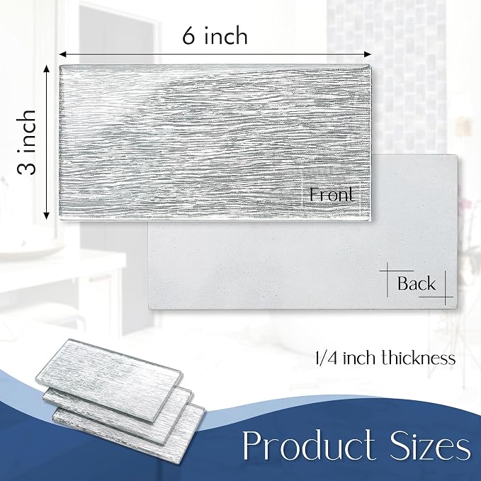 Silver White Glass Tile 3x6 for Kitchen Backsplash Accent Wall Bathroom Subway Tile Real Silk Glass Tiles (Pack of 20)