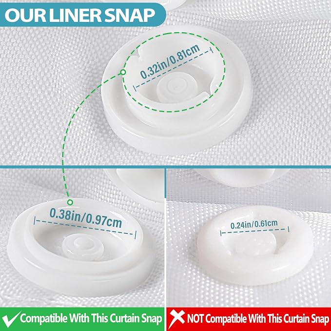 Conbo Mio 1 Pack Hotel Fabric Snap in Shower Curtain Liner 108 W Replacement Removable Water Repellent Liner for Bathroom Shower Curtain Liner 108 Wide,107W X 54H