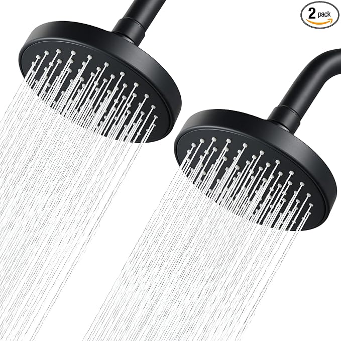 High Pressure Shower Head - 4.7“ Powerful Bathroom Pressure Boosting Rain Showerhead - Perfect Universal Replacement for Rainfall Shower Heads (2 Pack,Matte Black)