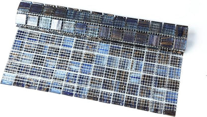 Glass Mosaic Tile Backsplash, 12” x 12” Mesh-Mounted Dark Blue Glass Wall Tile for Kitchen Bathroom Swimming Pool (8 Sheets, 8 sq.ft)