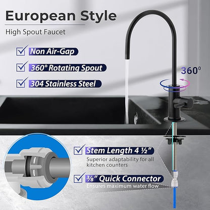 iSpring GA3-ORB Drinking Water Faucet for Kitchen Sink with 3/8" Connector, Heavy Duty Lead-Free Reverse Osmosis Faucet for RO System, Non-Air Gap 100% Stainless Steel RO Faucet, Oil Rubbed Finish