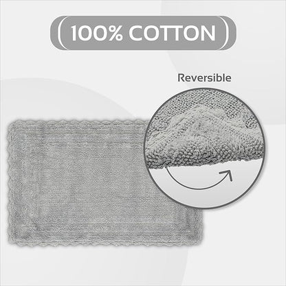 Better Trends 4 Piece Lilly Crochet Large Bath Mat Set 100% Cotton Soft Luxury Runner Bathroom Rug Reversible Absorbent Washable for Bathroom Floor Decor, Shower, Gray