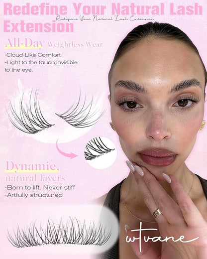 Natural Lash Clusters Only 8mm Cluster Eyelash Extensions Short Lashes Cluster Wispy Eyelash Clusters Velure Lash Extensions with Soft Clear Band Pestañas Postizas Naturales Glasses Friendly