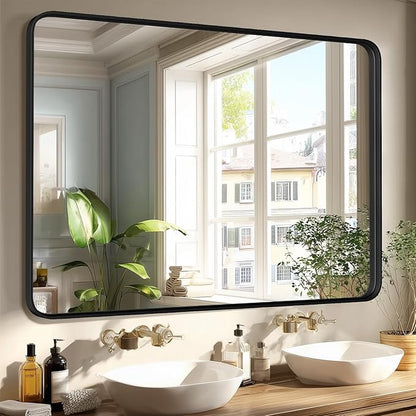OLIXIS Bathroom Mirror for Over Sink 30x40 Inch, Wall Mount Vanity Mirrors | Modern Matte Metal Framed Rectangle, Home Decor, Living Room, Bedroom, Black