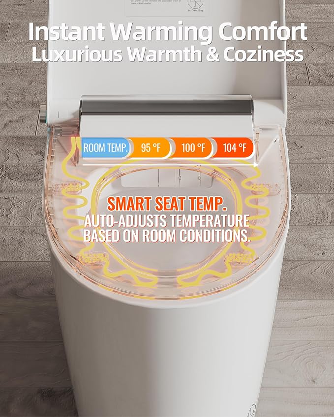 Smart Toilet Lite without Bidet, One Piece Elongated Modern Toilet with Heated Seat, Pump-Assisted Auto Flush, Foot Sensor Operation, Night Light, Built-in Water Tank, Blackout Flush