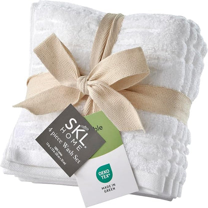 SKL Home CloudSoft Washcloth Set, 4-Piece, 100% Cotton Luxury, White | Premium spa-level quality. 520 GSM weight. Ultra plush & absorbent.