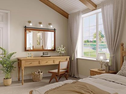Farmhouse Bathroom Mirror, 40x30 Inch Brown Vanity Mirror for Wall, Wood Framed Rustic Mirror Rectangular Wall Decor Mirrors for Entryway Living Room Bedroom
