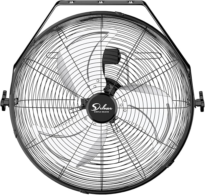 Simple Deluxe 20 Inch Industrial Wall Mount Fan, Max 4650 CFM 3 Speed Metal Fan for Warehouse, Greenhouse, Workshop, Patio, Factory and Basement, Black 2 Pack