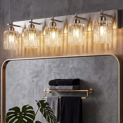 OCIOC 5-Light Bathroom Light Fixtures Brushed Nickel, Bathroom Vanity Light with Glass Shade, E26 Base Vanity Lights for Mirror,Bedroom,Living Room