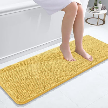 OLANLY Bathroom Runner Rugs 47x17, Extra Soft Absorbent Chenille Bath Rugs | Yellow, Quick-Drying Rubber Backing, Washable Long Bath Mat for Bathroom Floor, Tub and Shower, Home Decor Accessories