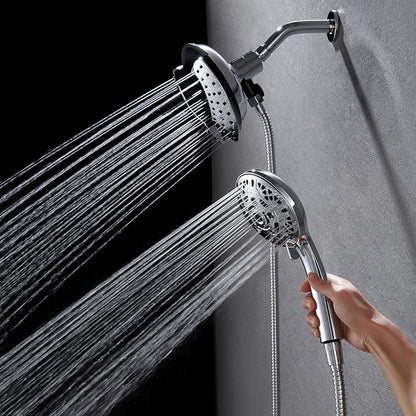 2 in 1 Shower Head with Handheld Combo High Pressure Silver 1.8 GPM | 7.2" Rain Showerhead and 10 Spray Hand Held Shower, Adjustable Shower Angle, 59-inch Rotatable Stainless Steel Hose