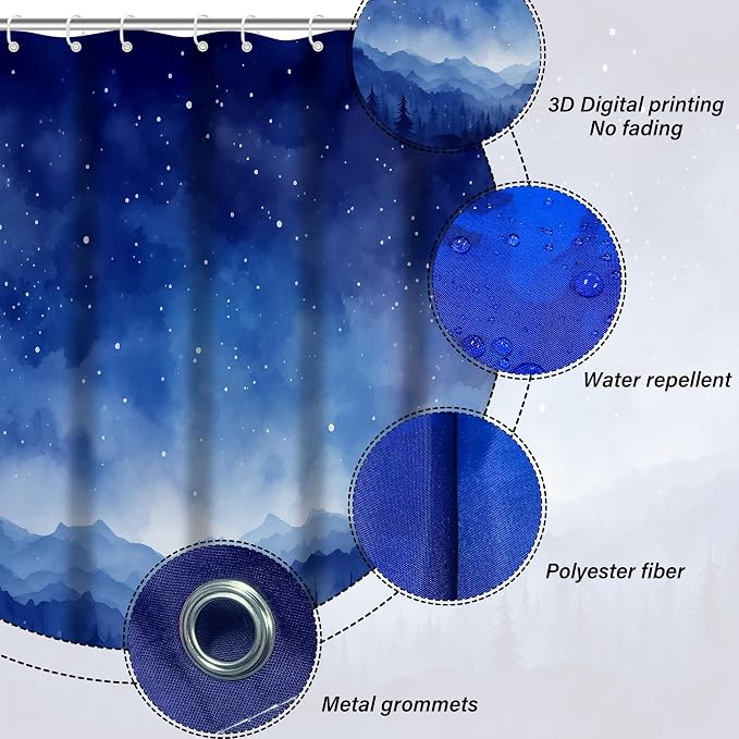120GSM Starry Sky Waterproof Shower Curtain Set with 12PCS Hooks, Bathroom Shower Curtain Sets,Minimalist Watercolor Bathroom Décor,Washable Fabric Shower Curtain Blue, 72 x 72 Inch (8-Starry Sky)