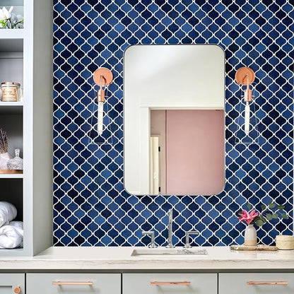 STICKGOO Arabesque Peel and Stick Backsplash, 12”X12” Backsplash Tile for Kitchen Peel and Stick, Self Adhesive Wall Tile Stick on Tiles (Ceramic Blue)