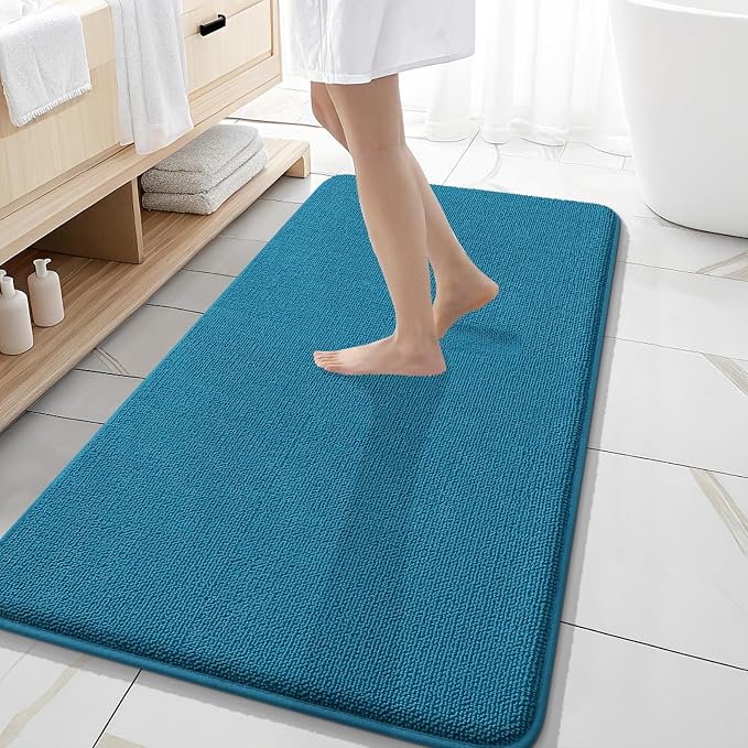 OLANLY Memory Foam Bathroom Runner Rugs 47x20, Long Bath Mats, Peacock Blue | Soft Quick Dry Bath Rugs, Non-Slip, Absorbent Machine Washable Mat for Bathroom Floor, Tub and Shower, Home Decor Accessories