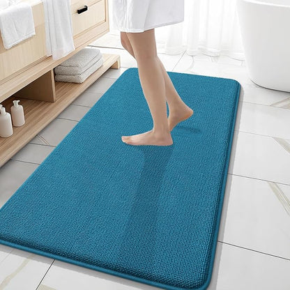 OLANLY Memory Foam Bathroom Runner Rugs 47x20, Long Bath Mats, Peacock Blue | Soft Quick Dry Bath Rugs, Non-Slip, Absorbent Machine Washable Mat for Bathroom Floor, Tub and Shower, Home Decor Accessories