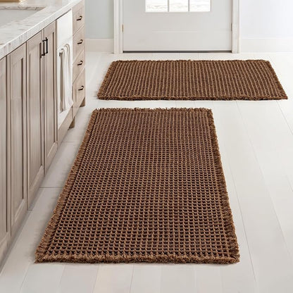 MIULEE Set of 2 Waffle Bathroom Rugs Boho Bath Mat Mocha 18x30 Inch | Non Slip, Super Absorbent, Washable, Ultra Soft, Rubber Backed Bath Rugs for Bathroom Floor Tub Shower