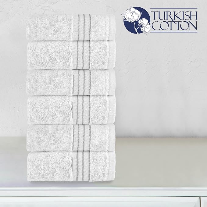 Elegant Comfort Premium Turkish Cotton 6 Pack Washcloths Set - 13 x 13 inch, Luxurious Hotel Spa Quality 100% Turkish Cotton 6PC Washcloth Set - Highly Absorbent - Soft Bathroom Towels, White/Gray