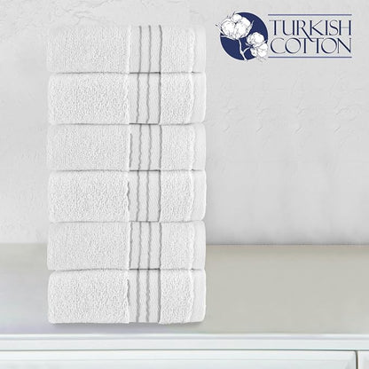 Elegant Comfort Premium Turkish Cotton 6 Pack Washcloths Set - 13 x 13 inch, Luxurious Hotel Spa Quality 100% Turkish Cotton 6PC Washcloth Set - Highly Absorbent - Soft Bathroom Towels, White/Gray