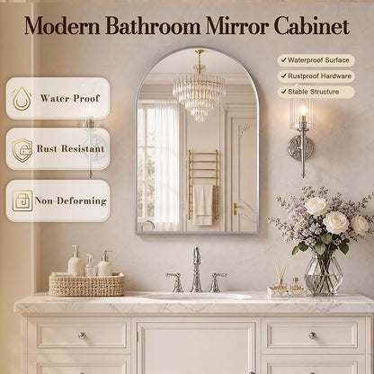 FKWin Medicine Cabinet Mirror for Bathrooms, Wall Mount Storage 20x30 inch | Bathroom Mirror with Storage, Modern Bathroom Style, Adjustable Shelves, Reversible Door, Space-Saving Design