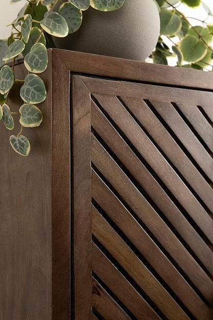Kate and Laurel Mezzeta Decorative Modern Two-Door Floating Bathroom Cabinet; 28 x 22 x 7; Natural Wood; Decorative Over Toilet Storage Cabinet Made from Solid Mango Wood with Slatted Chevron Design